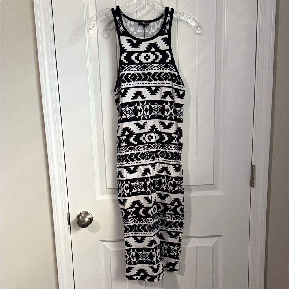 Express Black and White Geometric Midi Dress